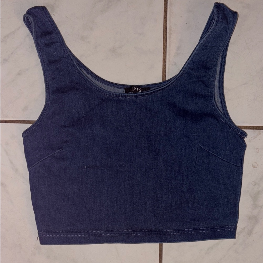 Iris Blue Ribbed Crop Tank Top